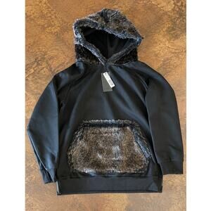 Riflessi Collection Faux Fur Zip Hoodie Jacket Black Women’s Medium NWT